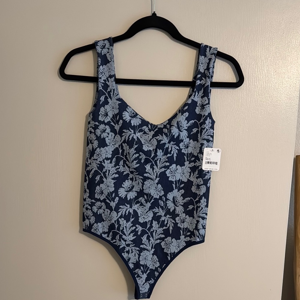 Free people Floral Blue and White Bodysuit
